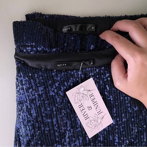 Salty Sophia Sequin 2 Piece Matching Dress Set Midnight Navy Blue NYE New Medium - Picture 11 of 13